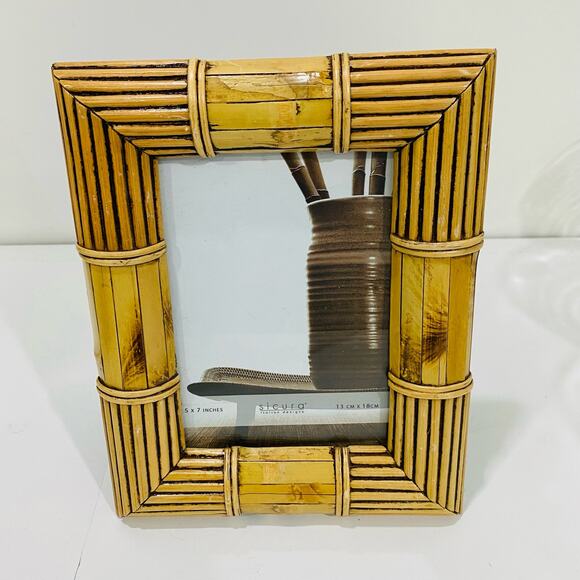 Sicura picture photo frame stands tabletop style faux bamboo light wood 5" x 7" - Picture 3 of 6